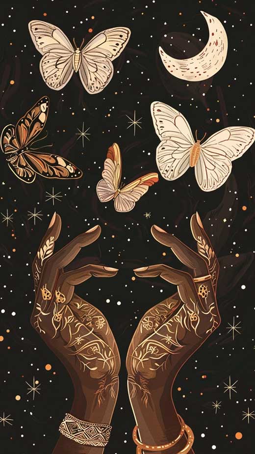 black woman hands moon goddess and butterfly wallpaper for iphone