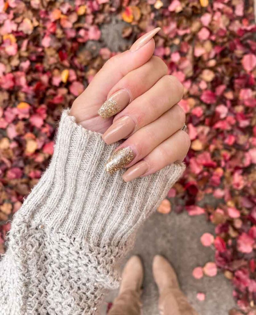 nude glitter thanksgiving nails