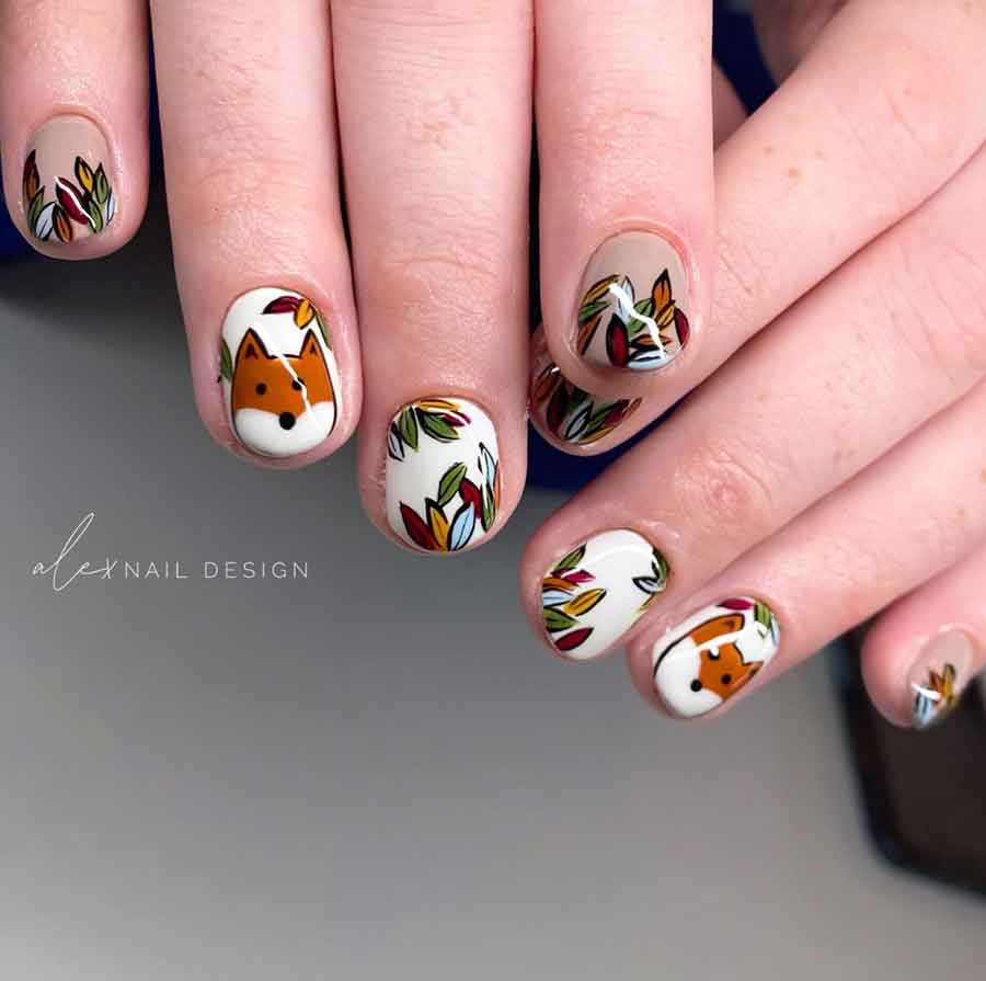 short nail art fall leaves thanksgiving nails