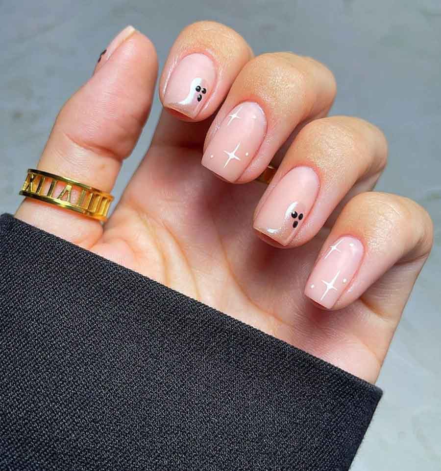 nude delicate simple short square halloween nail art