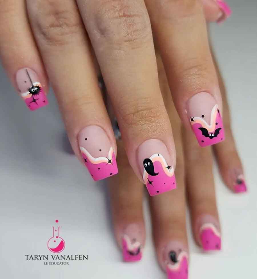 pink square halloween nails
