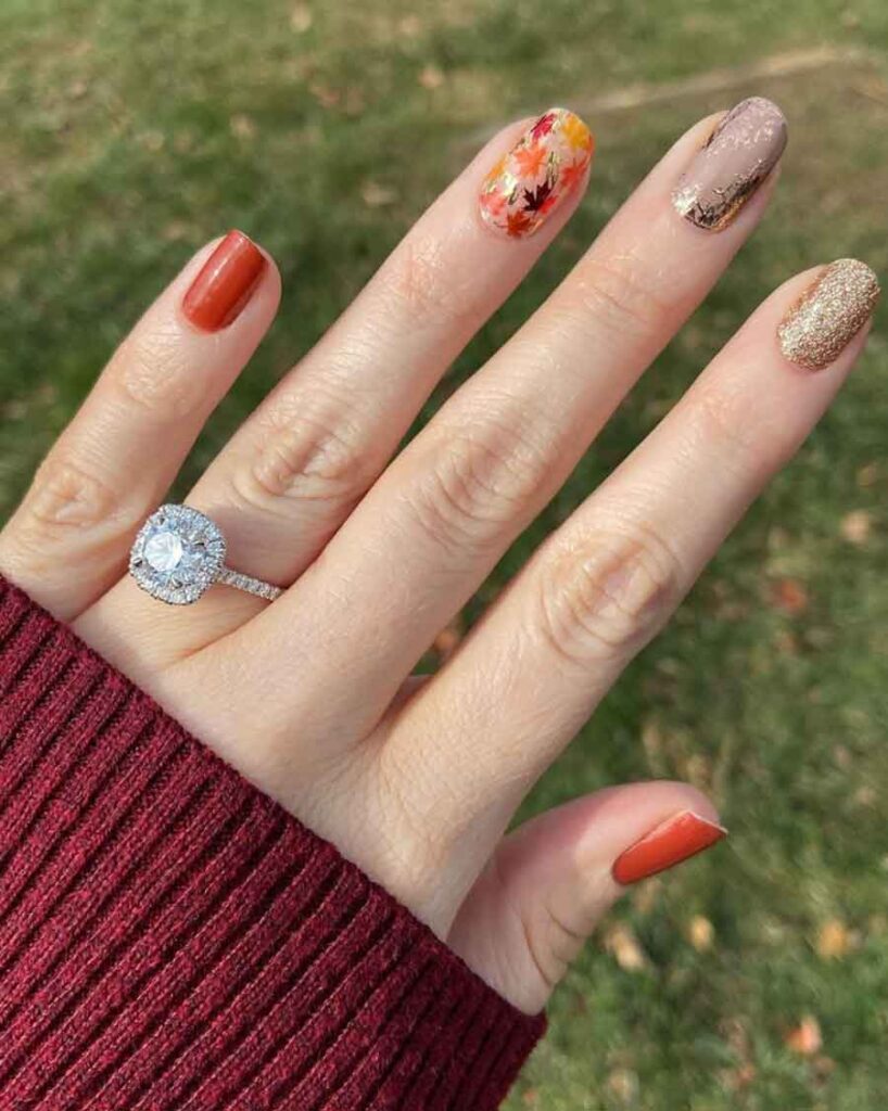 thanksgiving glitter nails nails leaves