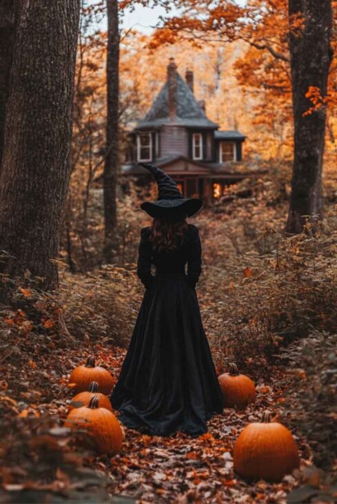 vintage diy black witch costume for halloween