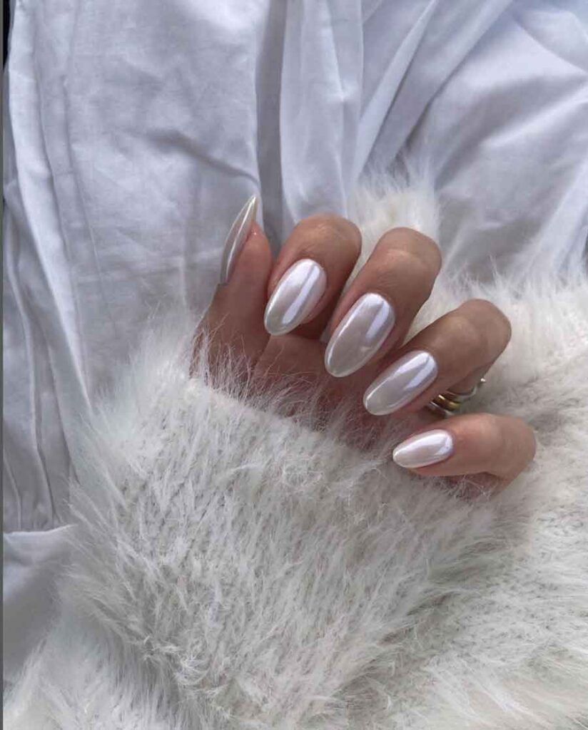 white chrome luxury nails