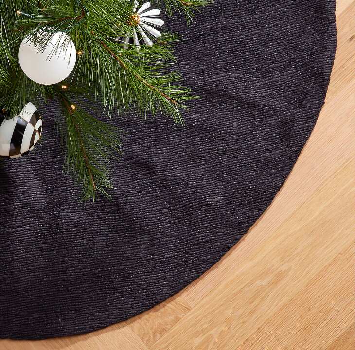 48" Black Silk Christmas Tree Skirt