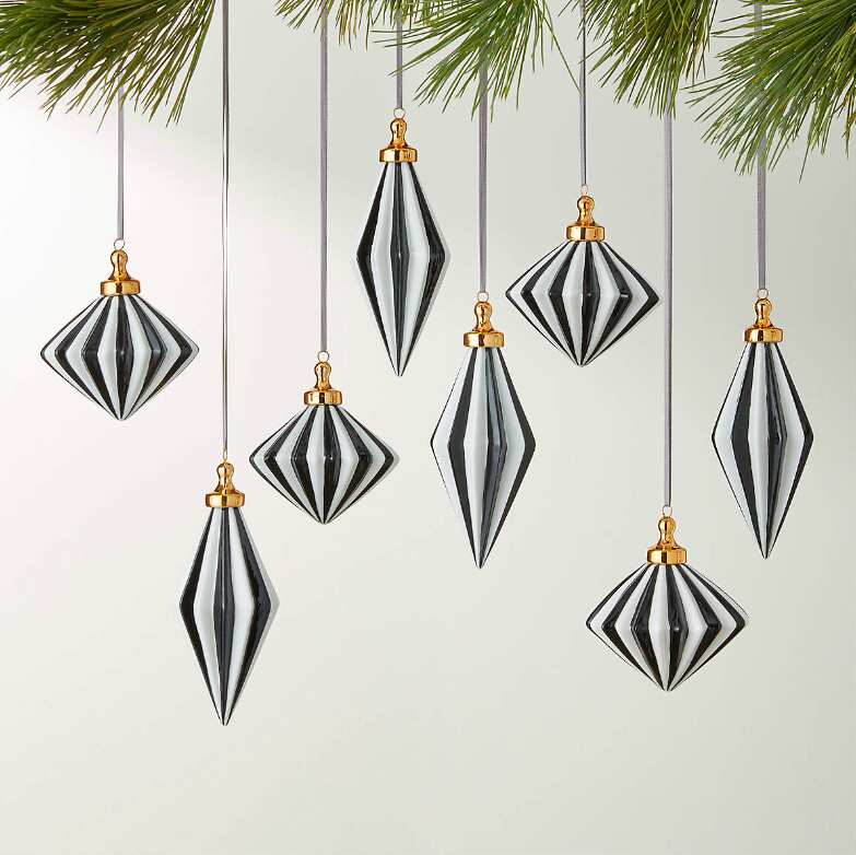 Black & White Christmas Ornaments, Set of 8