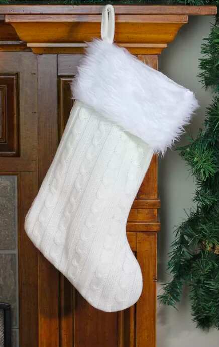 white Cable Knit and Faux Fur Cuff Decorative Christmas Stocking