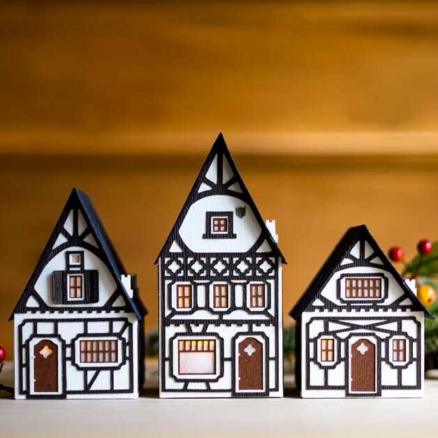 Black & White Christmas village houses