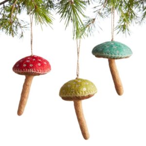 Felted Wool Mushroom Ornaments Set Of 3