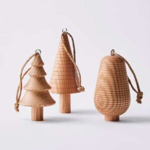 Handcrafted Wooden Tree Ornaments (Set of 3)