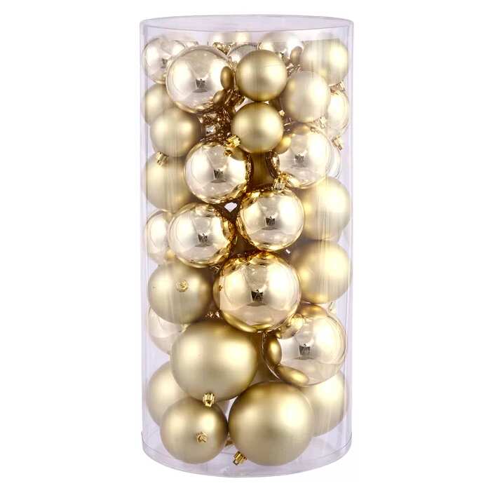 Shiny and Matte Gold Ball Ornaments For Christmas Tree Decoration (Set of 50)