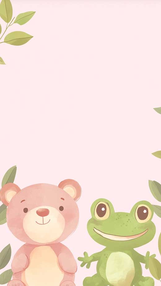 adorable cute phone background teddy bear and frog brown and green soft aesthetic