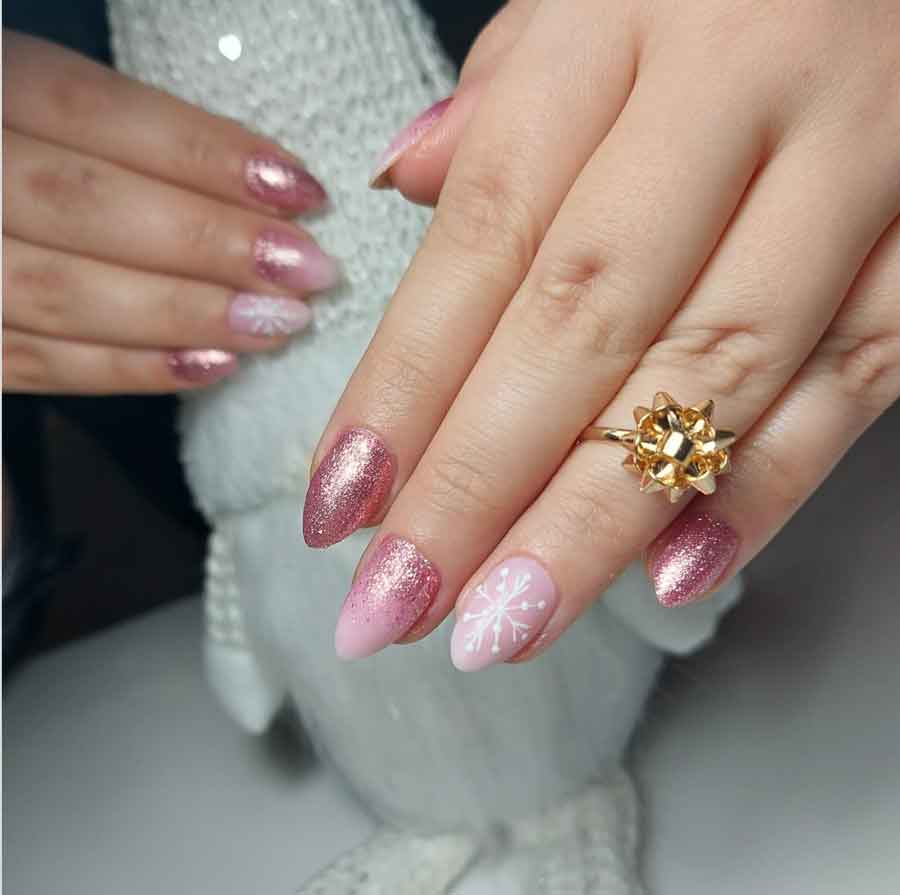 all pink glitter xmas nails