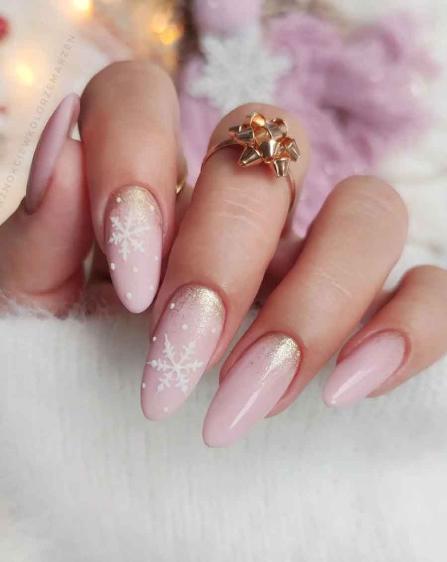 baby pink and golf almond christmas nails