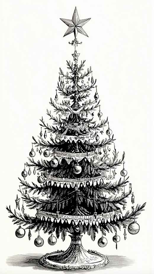 vintage minimalist black and white christmas tree wallpaper