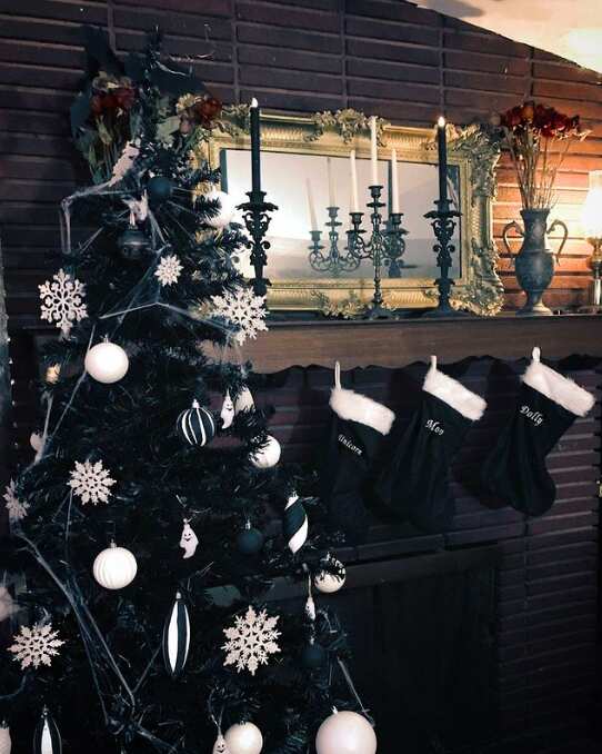 black christmas aesthetic tree mantel stocking