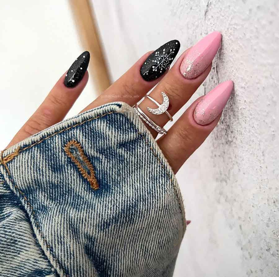 black pink xmas nail design