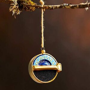 Blue and Gold Caviar Glass Ornament