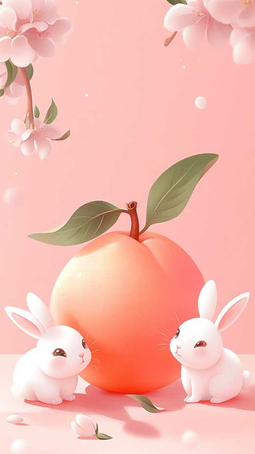 cute peach bunny kawaii aesthetic wallpaper