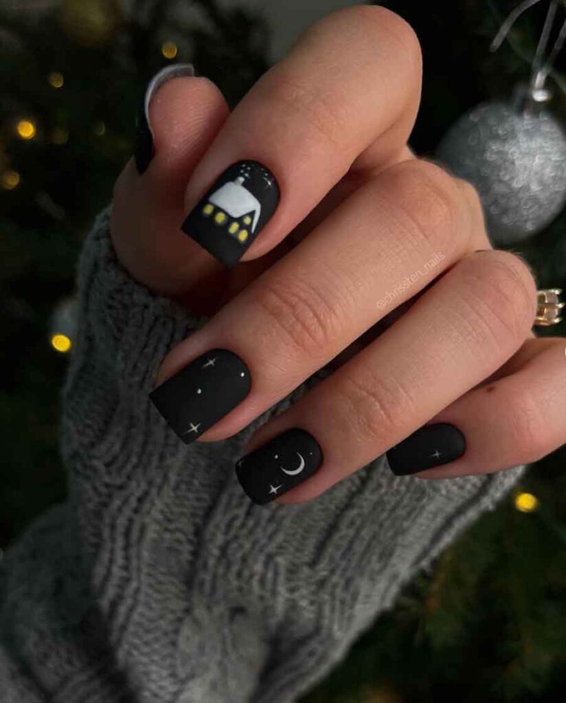 cute black matte christmas nails