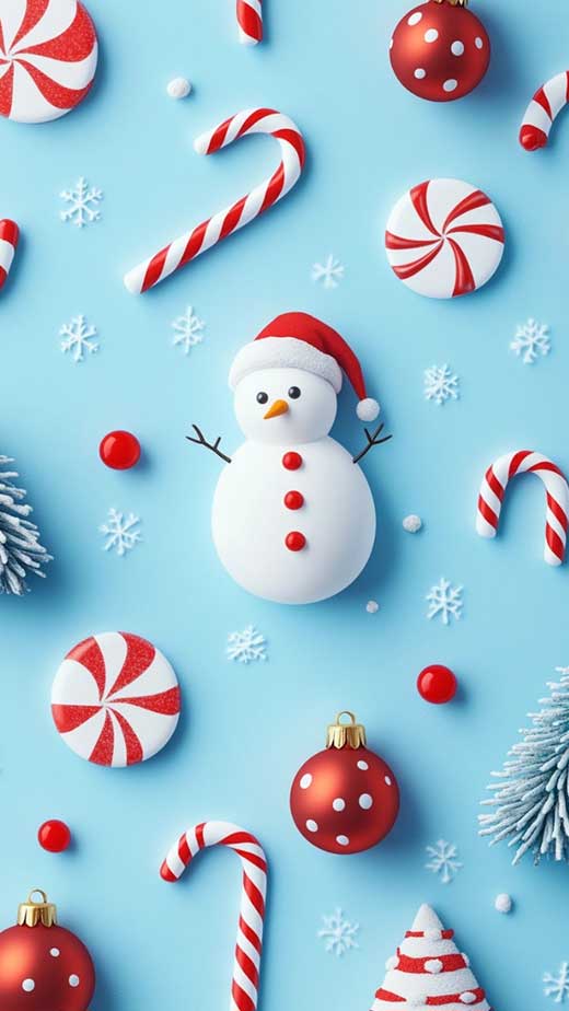 blue red and white cute christmas candy cane phone wallpaper