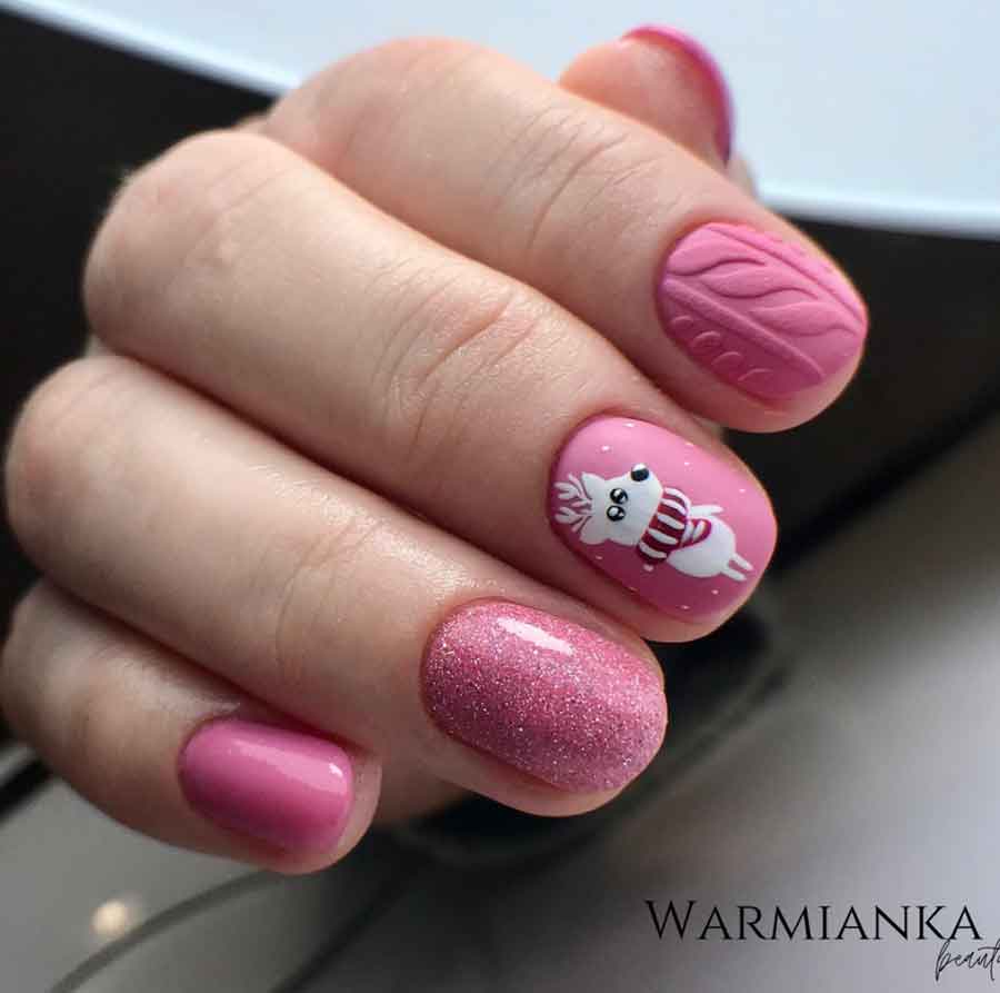 cute short pink holiday nails