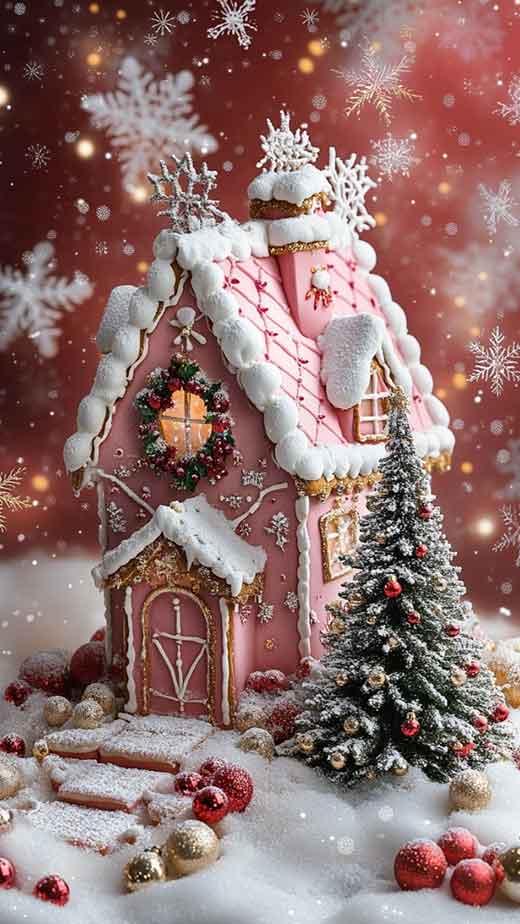 pink and red gingerbread house wallpaper for iphone for christmas