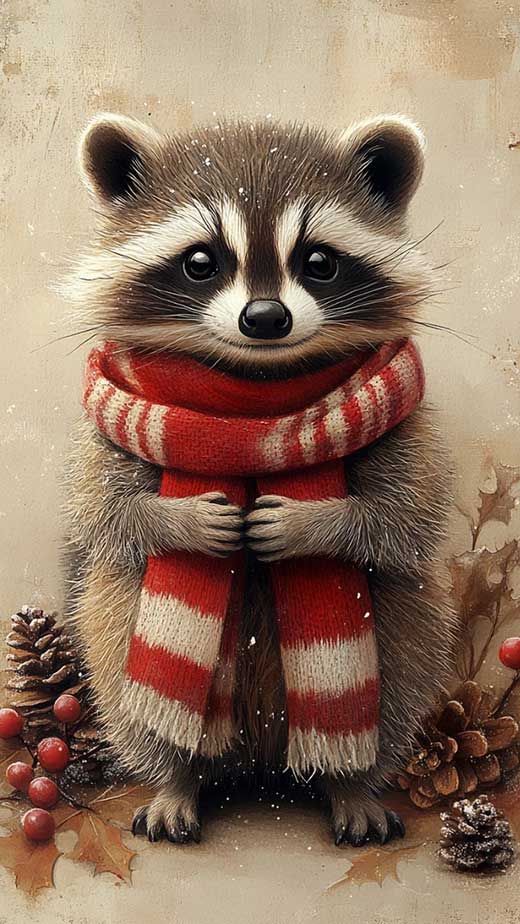 vintage woodland raccoon christmas wallpaper of animals