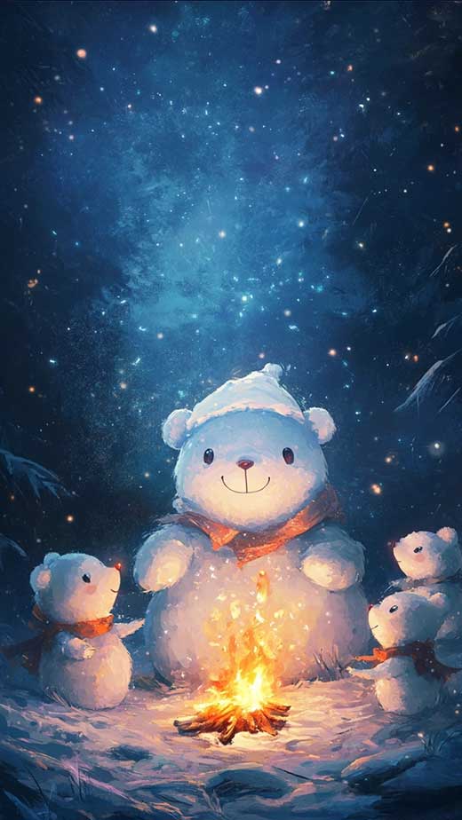 cute winter snow bear kawaii wallpaper for iphone