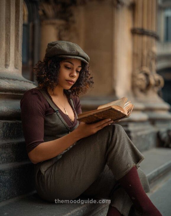 dark academia outfit on blak woman