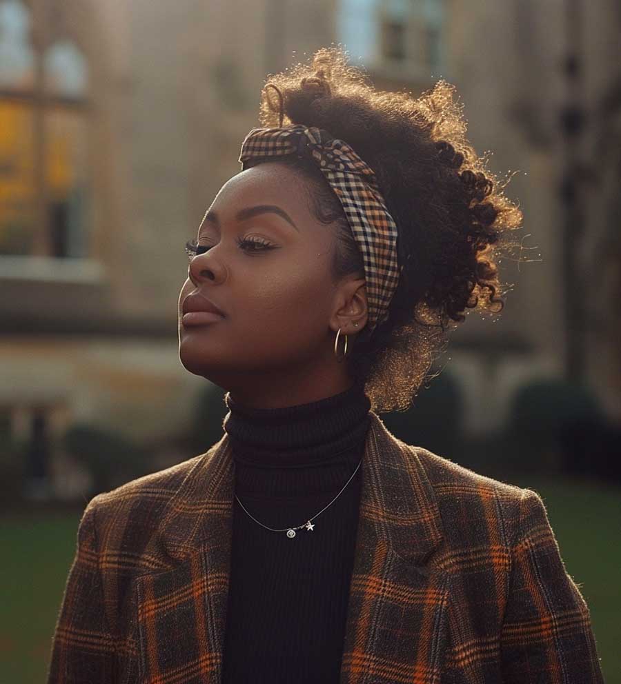 dark academia black girl hairstyle with headband