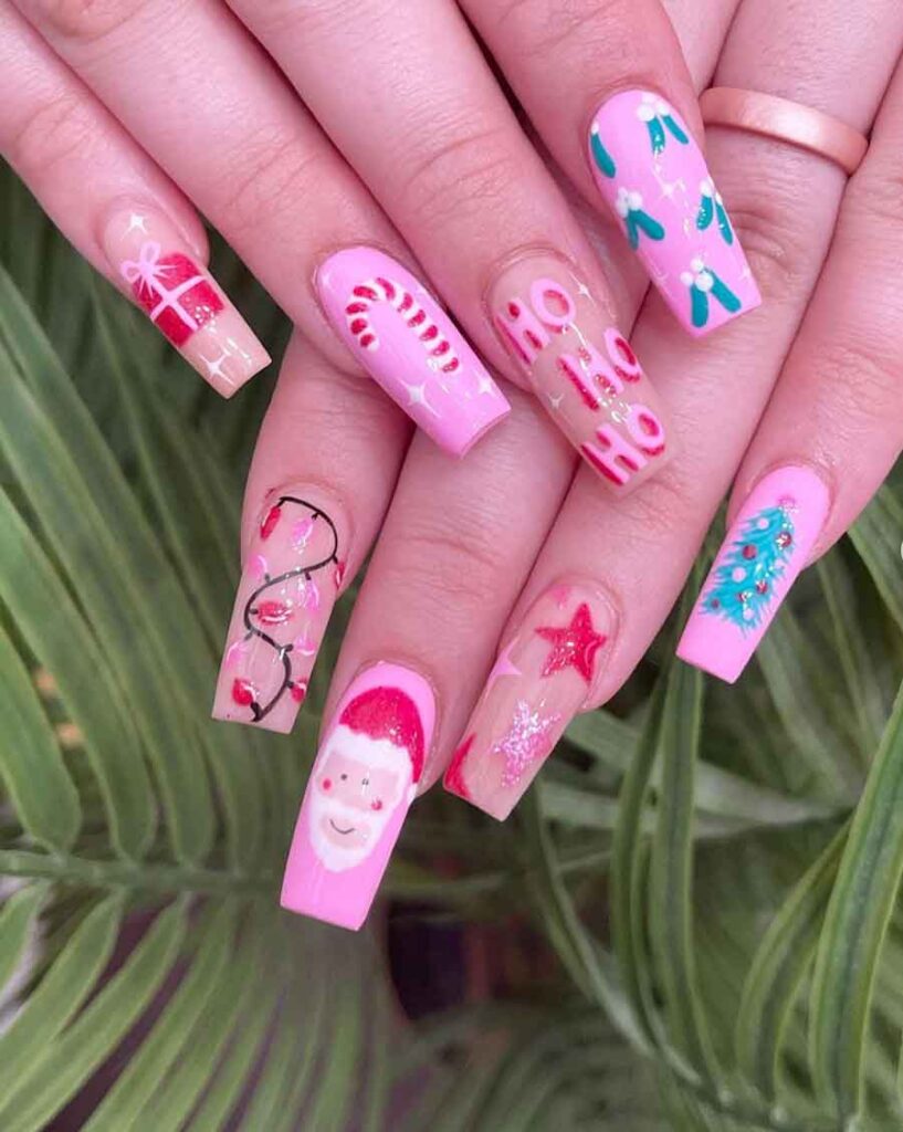 fun pink christmas nails