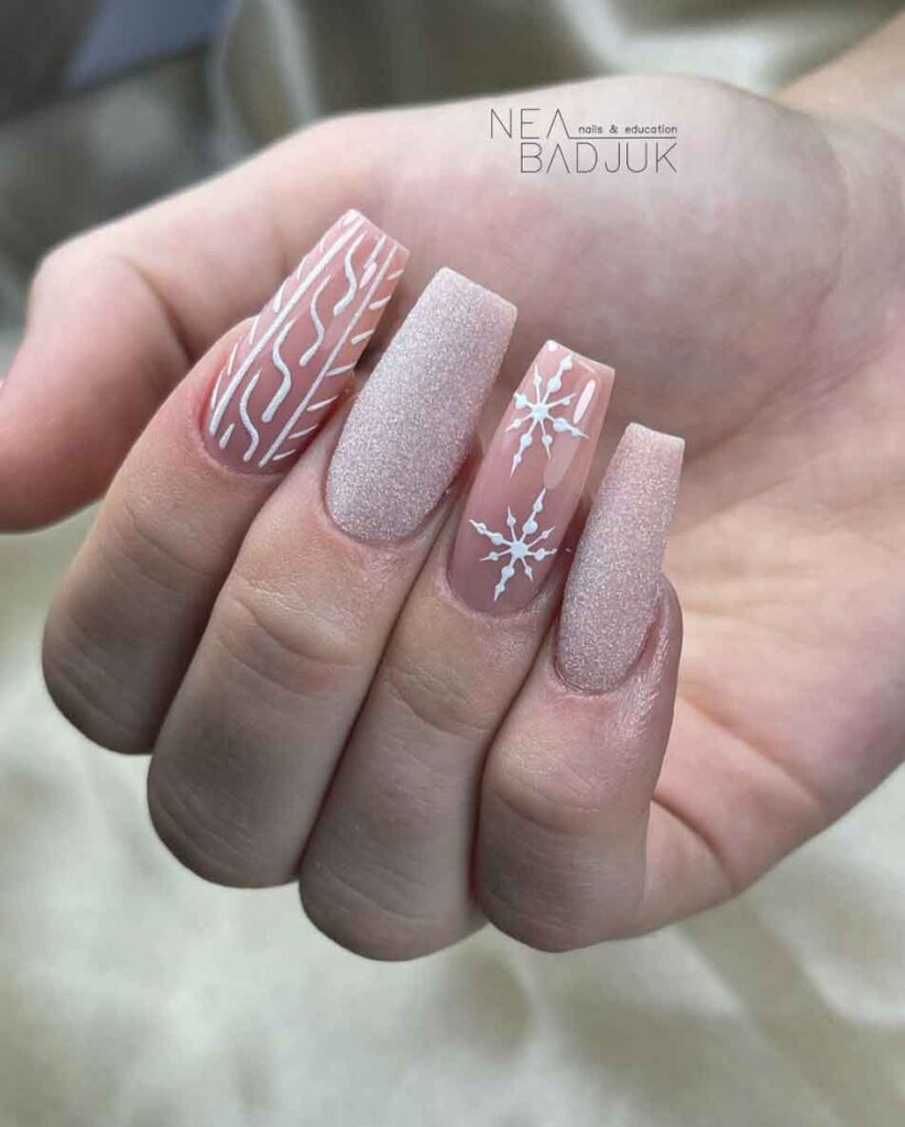 coffin pink christmas nails glitter