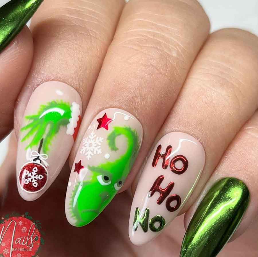 red and grren grintch christmas nails