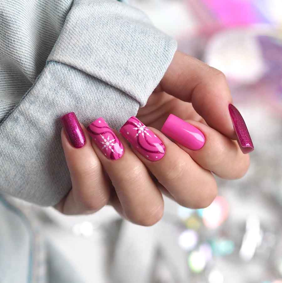 hot pink glitter christmas nails
