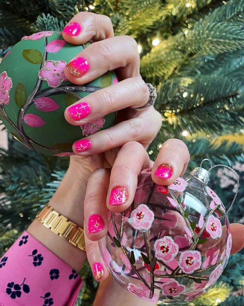 hot pink short nail art