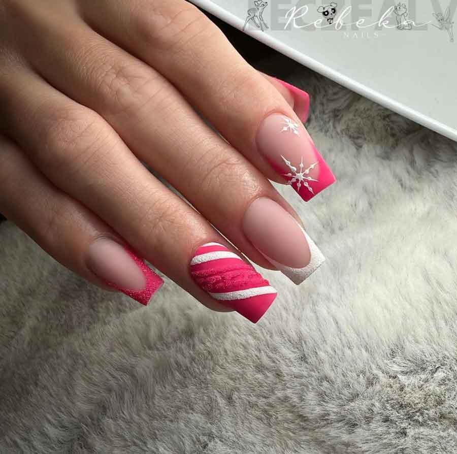 hot pink french tips christmas nails