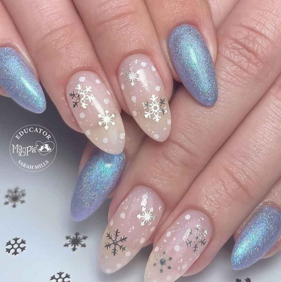 light blue and white snowflake christmas nails