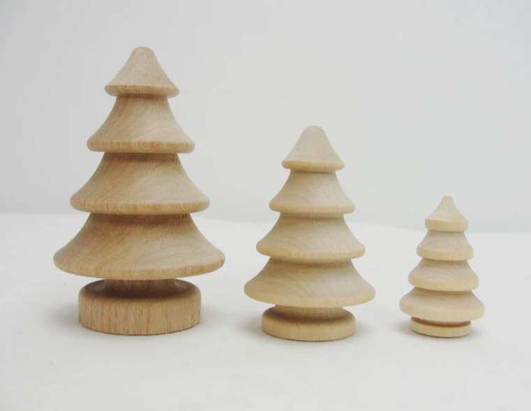 Mini Wooden turned trees, Set of 6