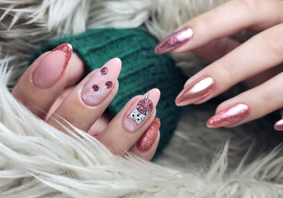 pink christmas nail art