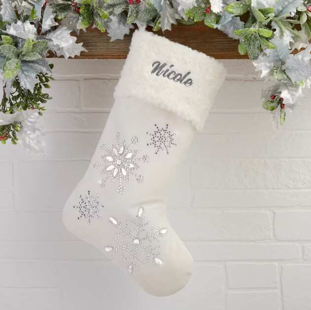 Sparkle Embroidered Personalized Off-White Stocking