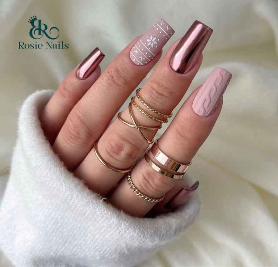 pink chrome sweater nails christmas
