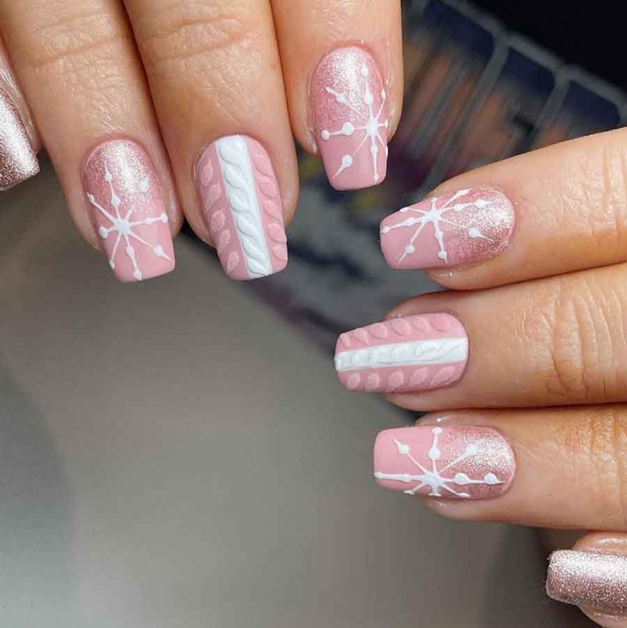 pink square christmas nails girly sweater weater