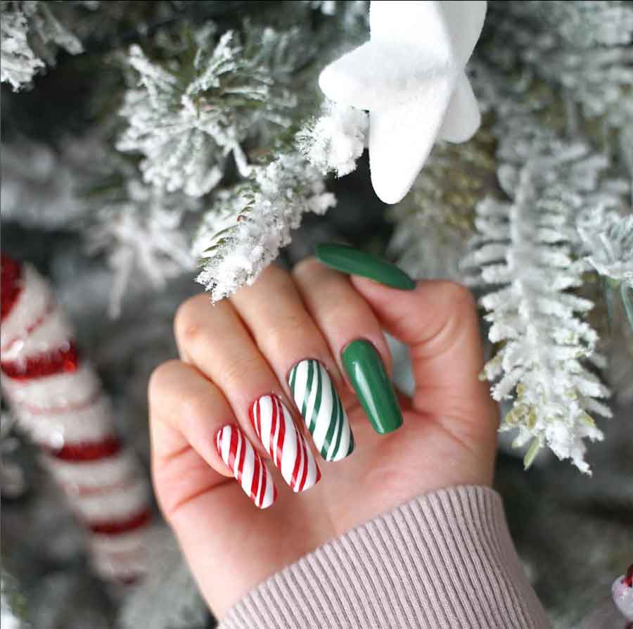 red and green cane nails