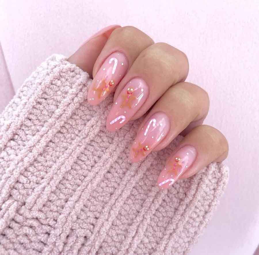 soft pink nude natural christmas nail design almond