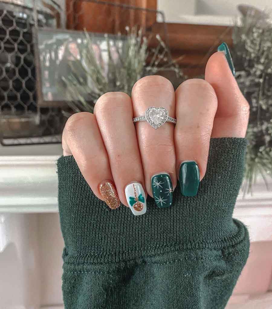 white green gold nails