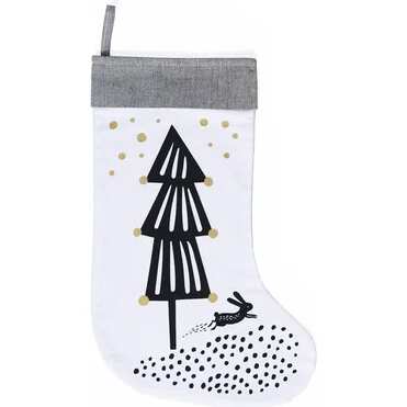 White Christmas Stocking With Modern Black Illustration by Wee Gallery