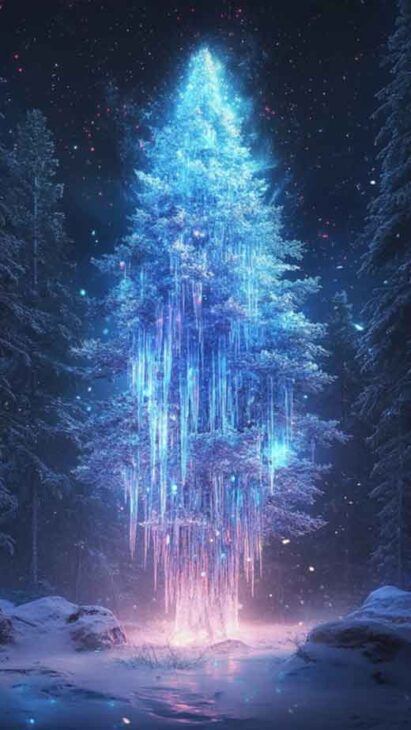 winter wonderland pine tree forest aesthetic wallpaper