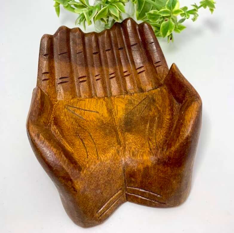 Decorative Wood Carved Praying Hand Shape Bowl