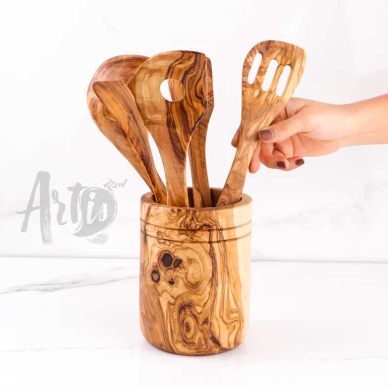 Wooden Kitchen Utensil Set with Utensil Holder